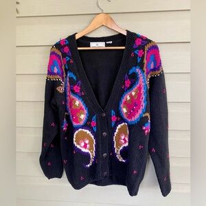 MAGGIE LAWRENCE oversized vintage knit cardigan 90s paisley Fashion Bug dream S